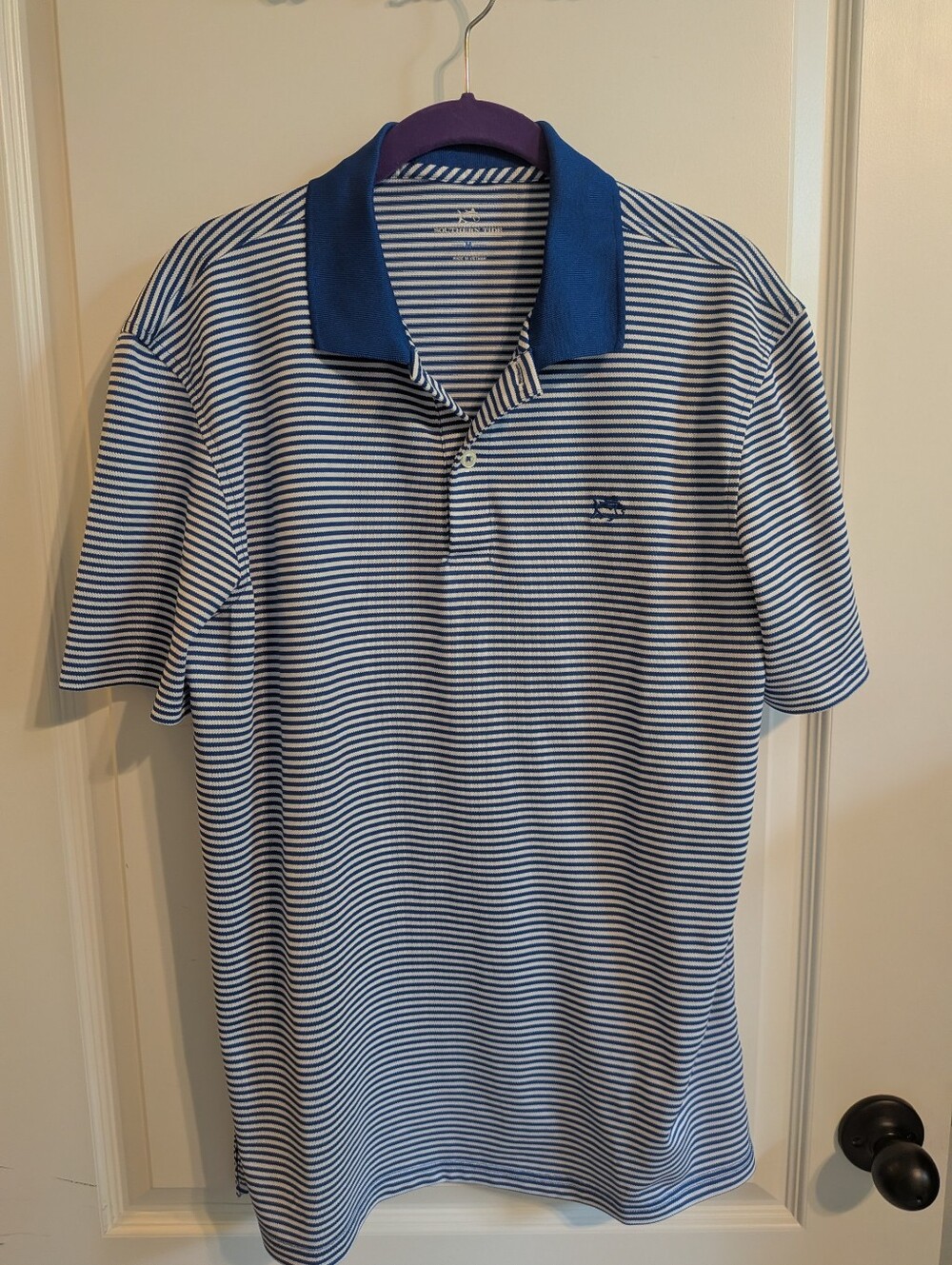 Men's Blue & White Striped Southern Tide Polo Shirt
